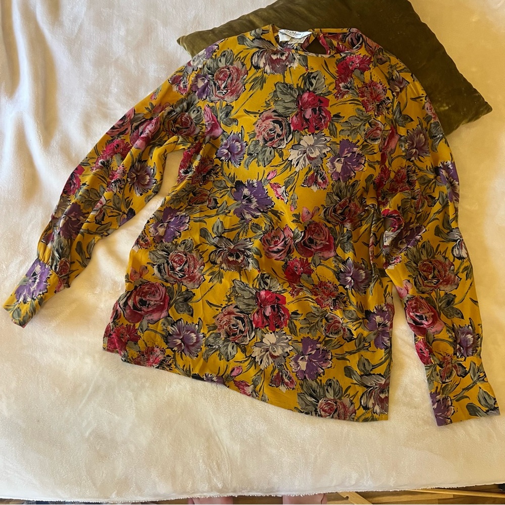 Max Mara Vintage 1980s 100% Silk Popover Blouse Tunic Length Size 10